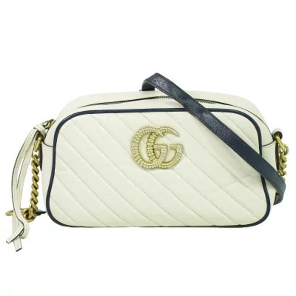 Gucci GG Marmont Pochette Leather Shoulder Bag White